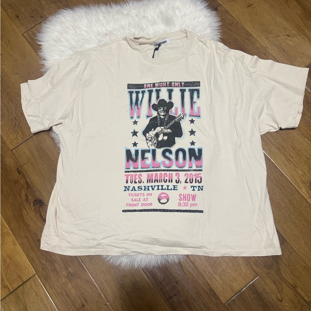 Daydreamer Willie Nelson Graphic Tee in Cream with Pink & Black Print
